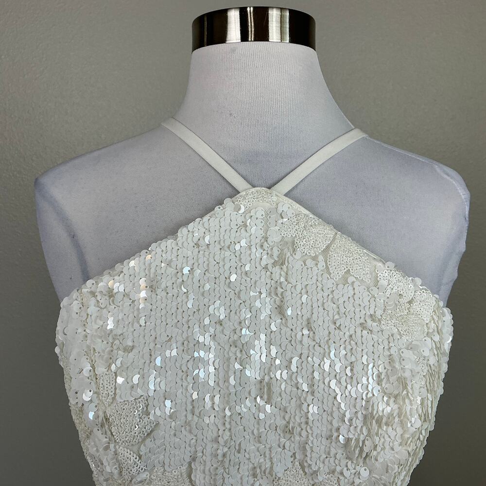 Dress the Population Sequined Halter Mini Sheath Cocktail Dress White Size Small - Picture 8 of 12